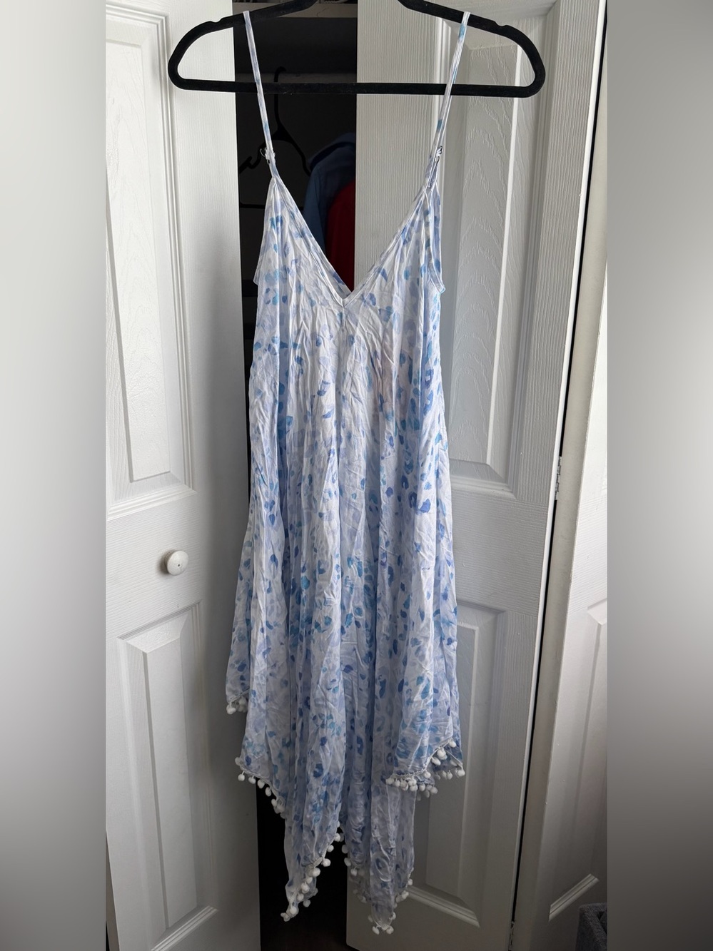GOA Beachwear By Japna Light Blue Cheetah Print Beach Cover-Up with Pom Trim